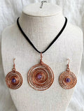 Swirl copper necklace and earring set/Rose Quartz